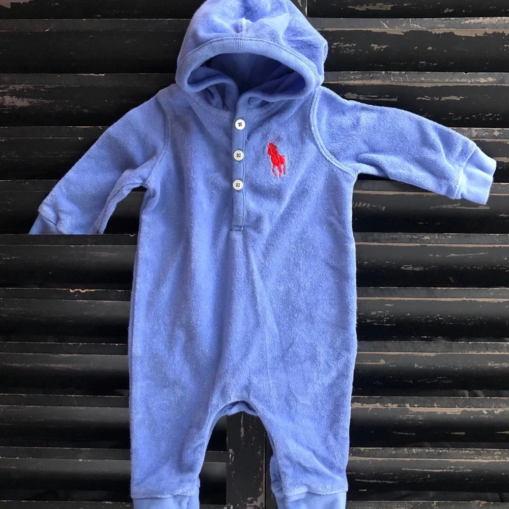RALPH LAUREN Cotton Blend Terry Hooded Coverall